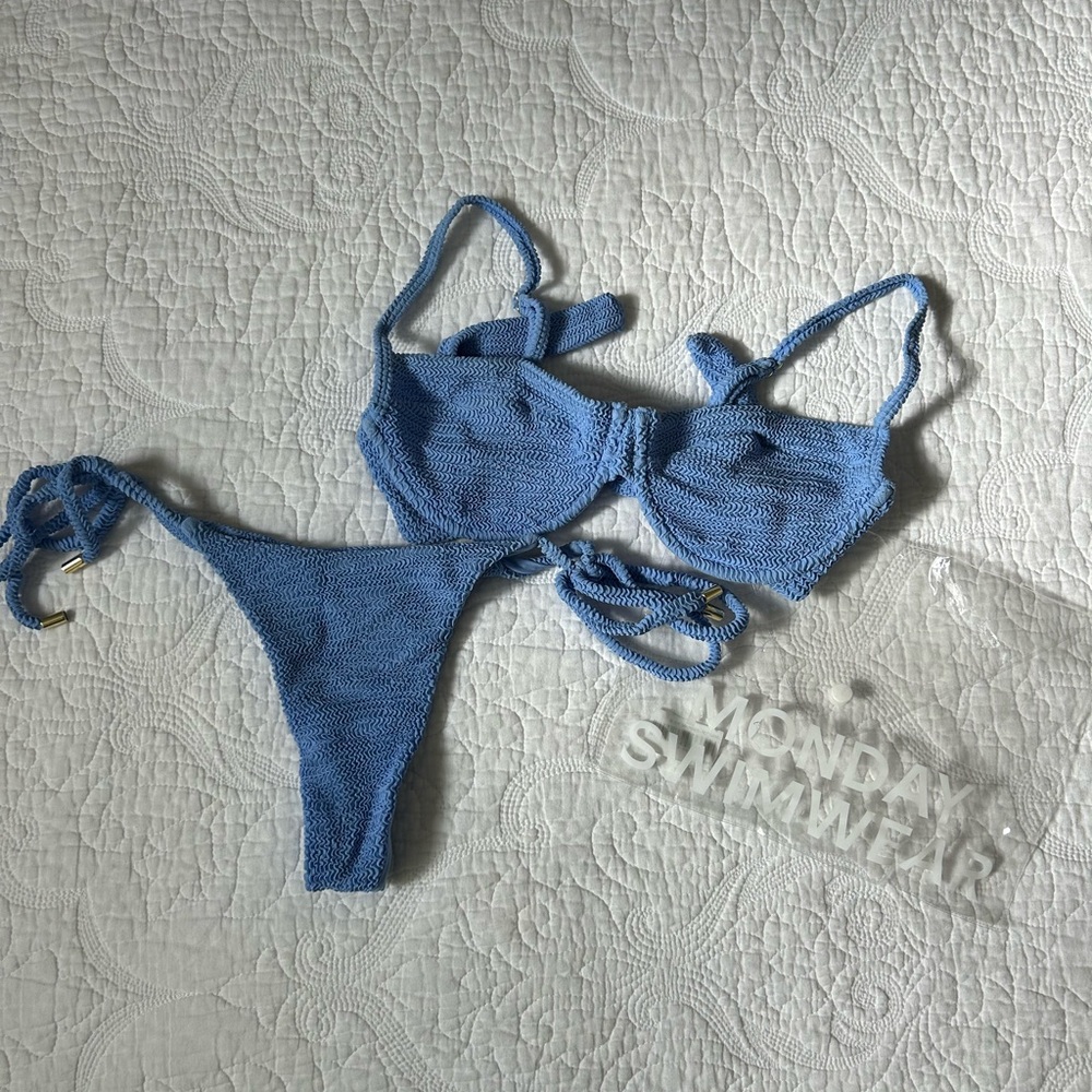 Monday Swimwear Blue Crinkle Bikini Set